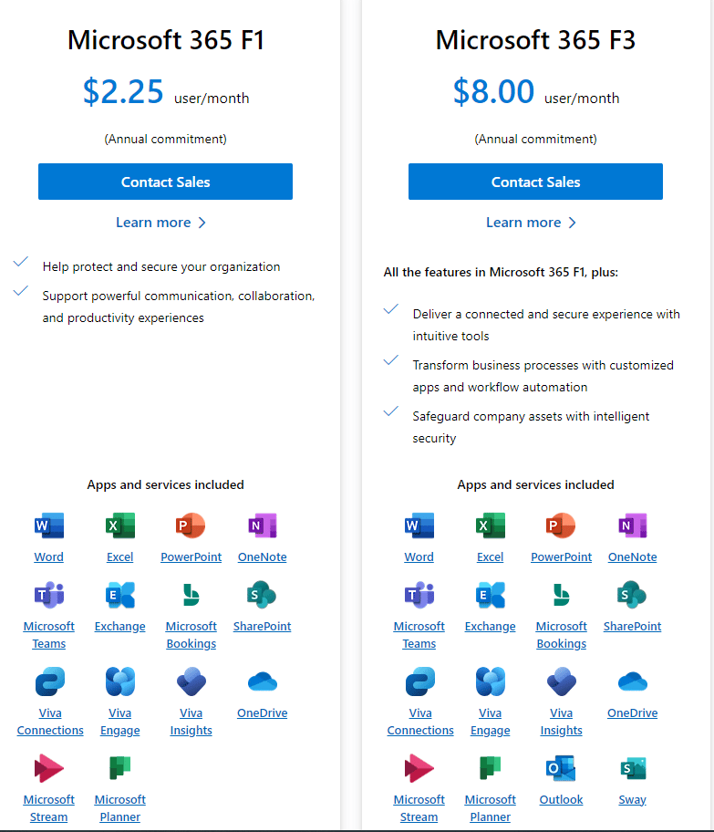 Microsoft 365 F1 and F3 plans for frontline workforce