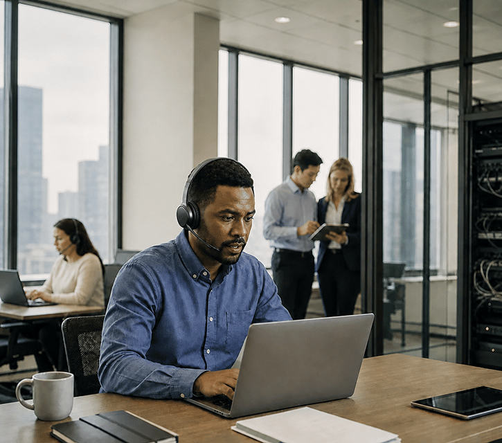 Microsoft Teams Operator Connect - Businessman On Laptop