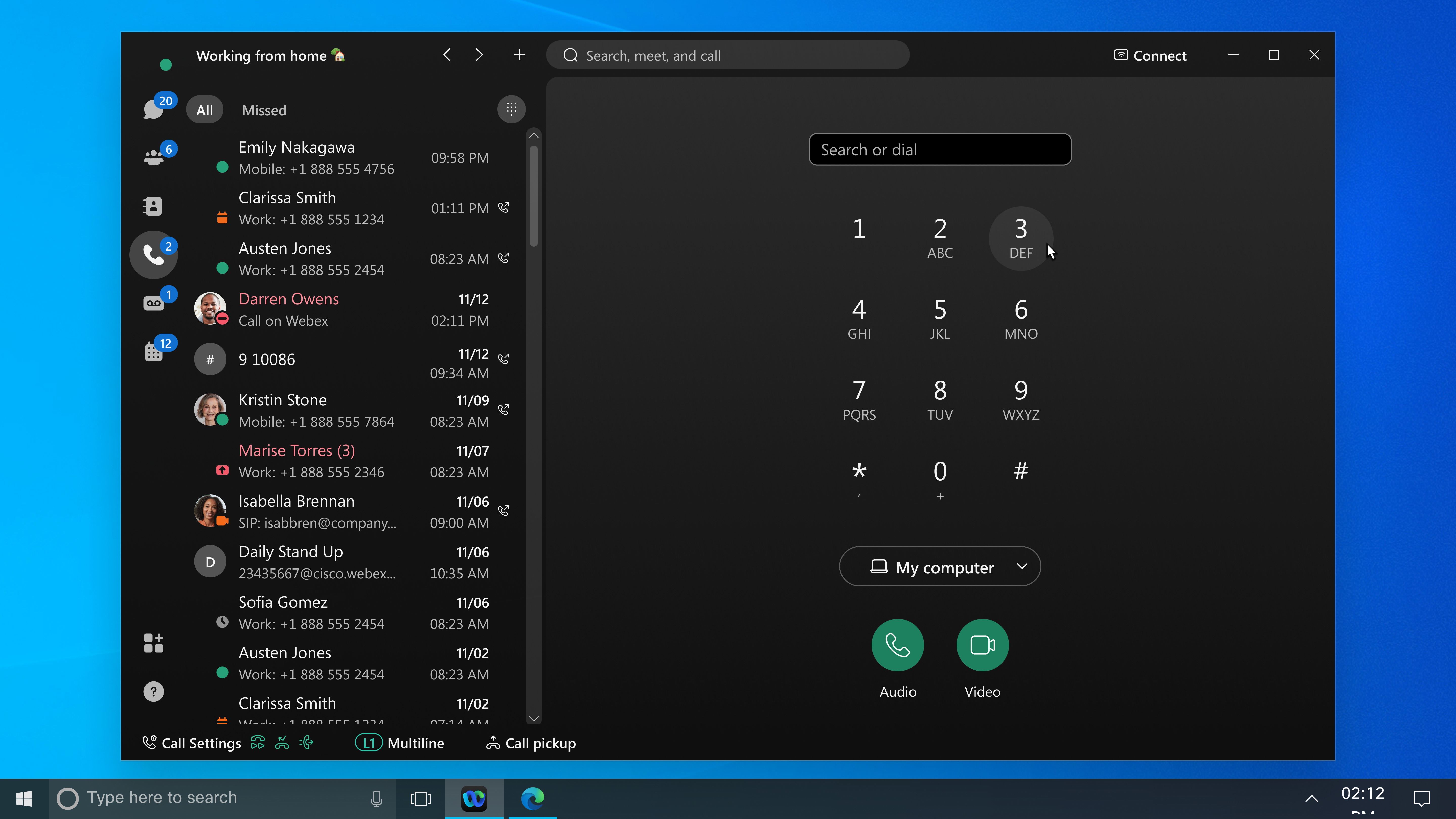 Webex Calling dialpad
