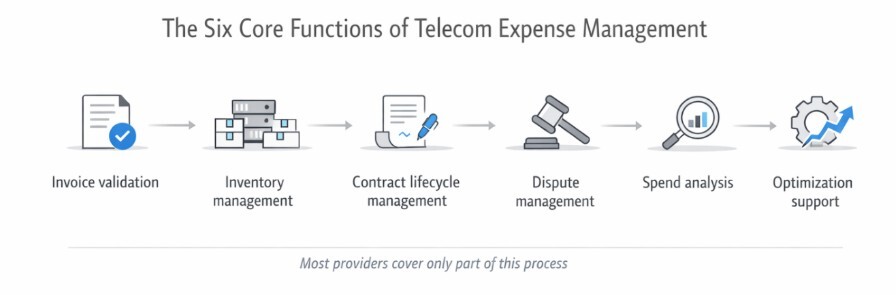six core functions of telecom expense management