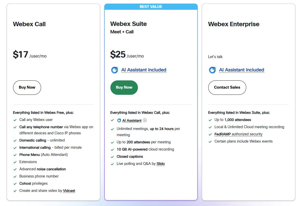 webex calling pricing