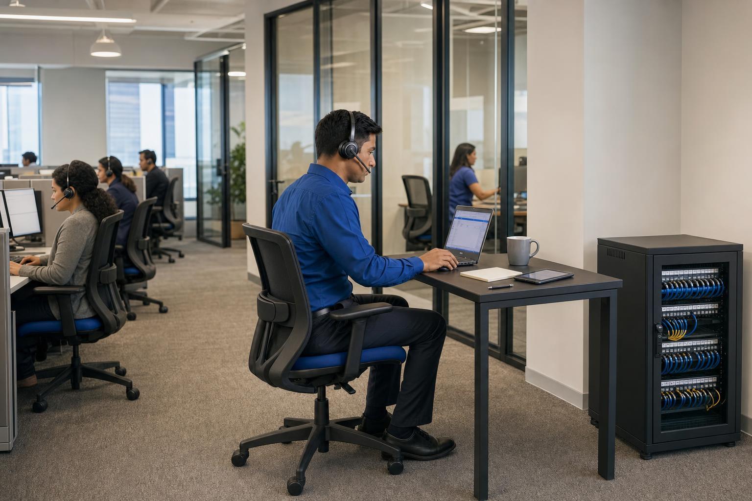 Compact Enterprise Office With Engineer At Desk