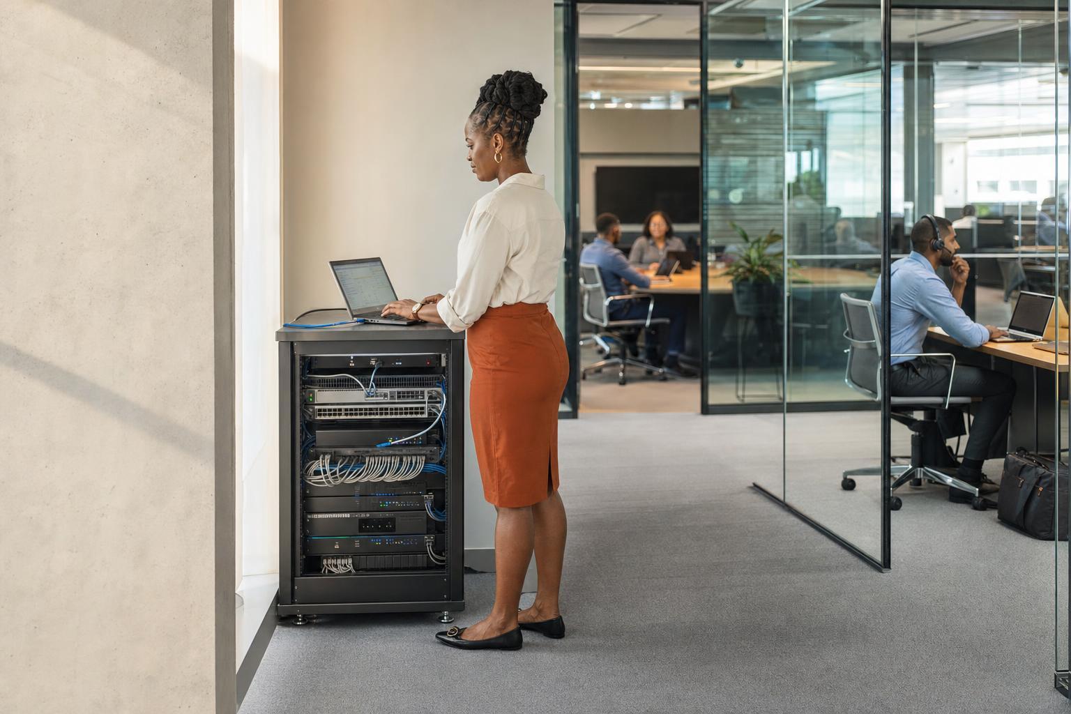 Female Engineer Validating Cloud Voice Connectivity
