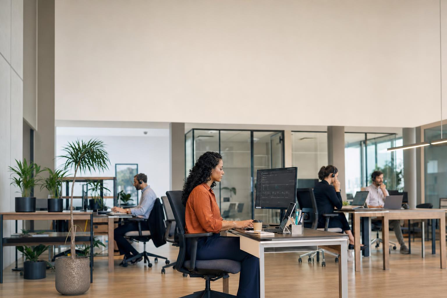Female Specialist Configuring Sip Trunking With Adjusted Headroom