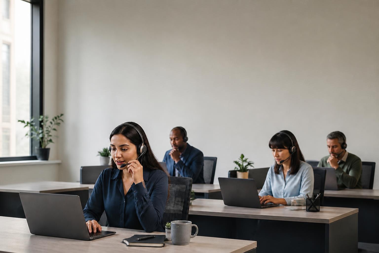 Four CallCenter Professionals at Workstations