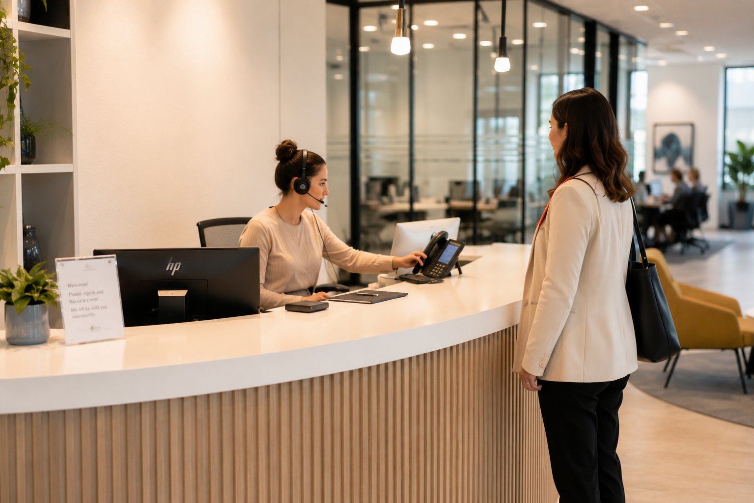 Person working at reception desk 